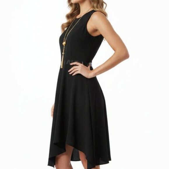 Calvin Klein Designer High-Neck Fit & Flare Asymmetrical Hem Cocktail Dress Sz 8 - Picture 3 of 11